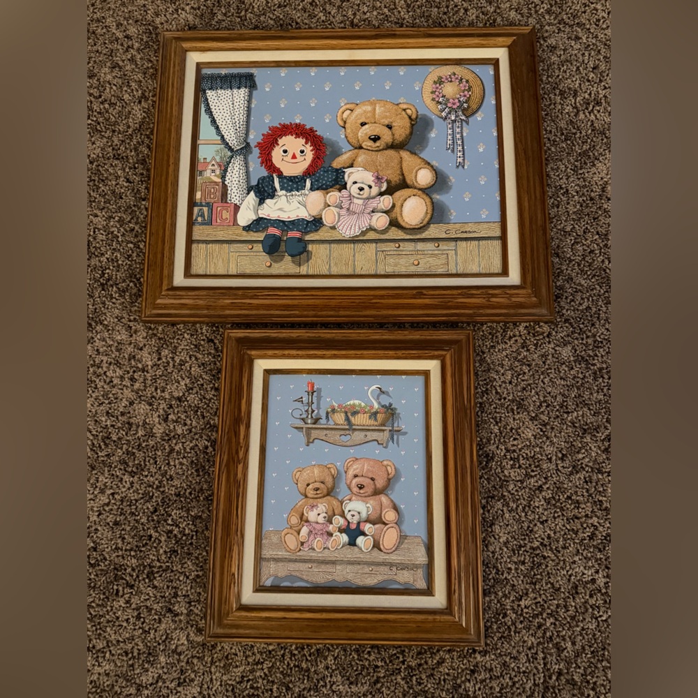 Raggedy Ann and Teddy Bear Framed Wall Art Set